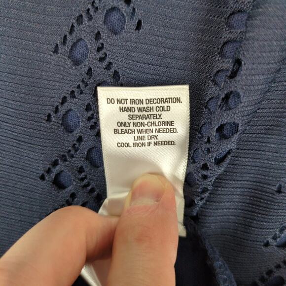 Roz & Ali Navy Cut-Out Lace Overlay Shift Dress Sz 14 Woman Rhinestone Neckline - Picture 10 of 10